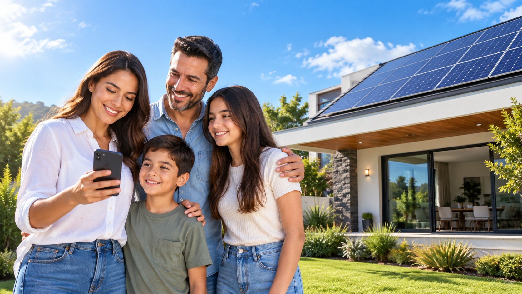 Familia disfrutando de un hogar con energía solar